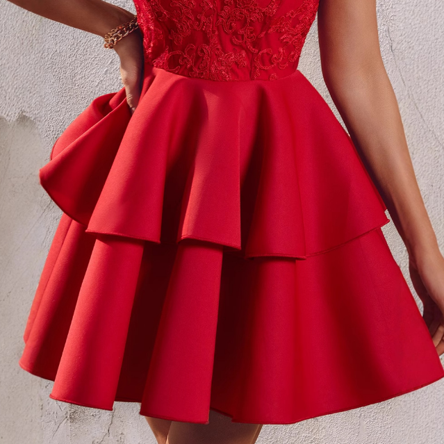 Solid Color Mesh Spliced One Shoulder High Waist Dress