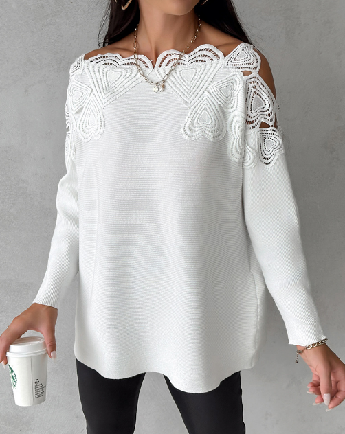 Fashion Women'S Sexy Long Sleeved Lace Splicing Sweater