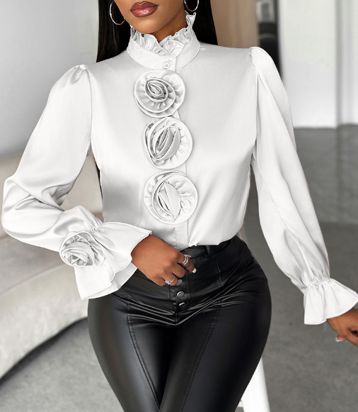Elegant Temperament Flower Long Sleeved Top