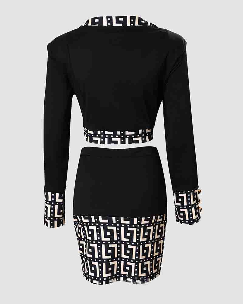 Fashion Printing Splice Two Piece Set Dress