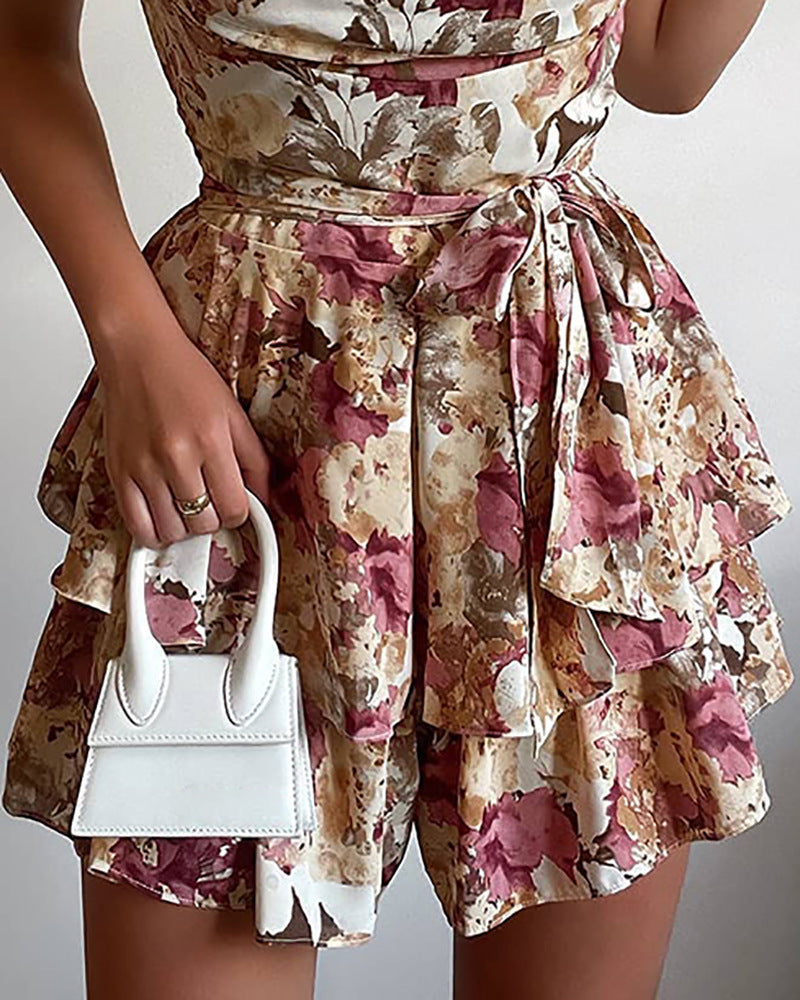 Fashion Sexy Sleeveless Sling Printed Jumpsuit