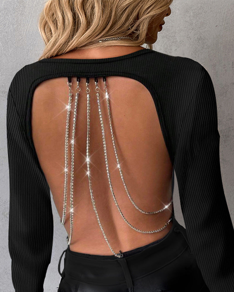 Solid Color Temperament Elegant Women'S Long Sleeved Top