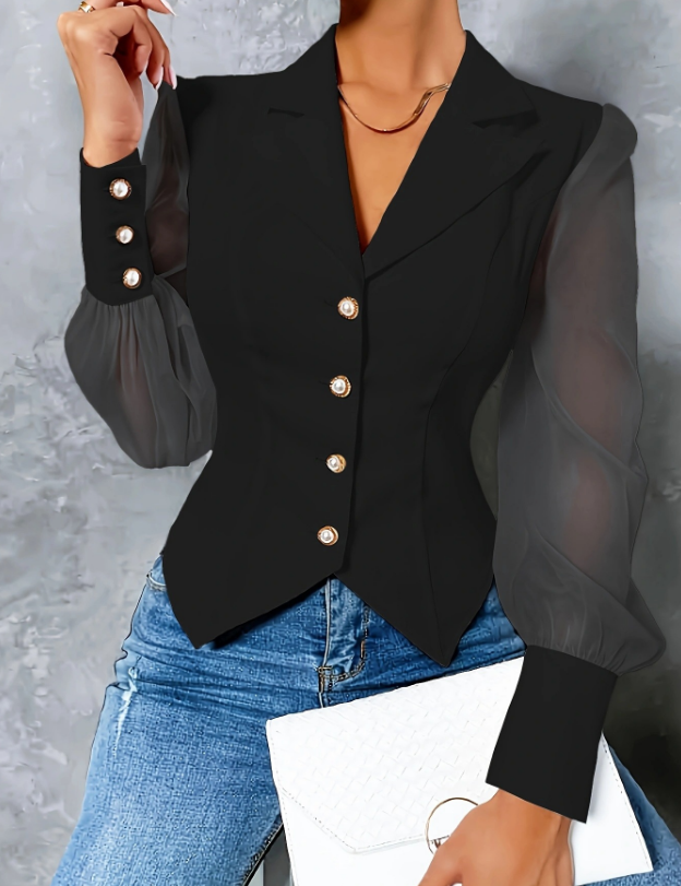 Mesh Splicing Long Sleeves Buttoned Shirt