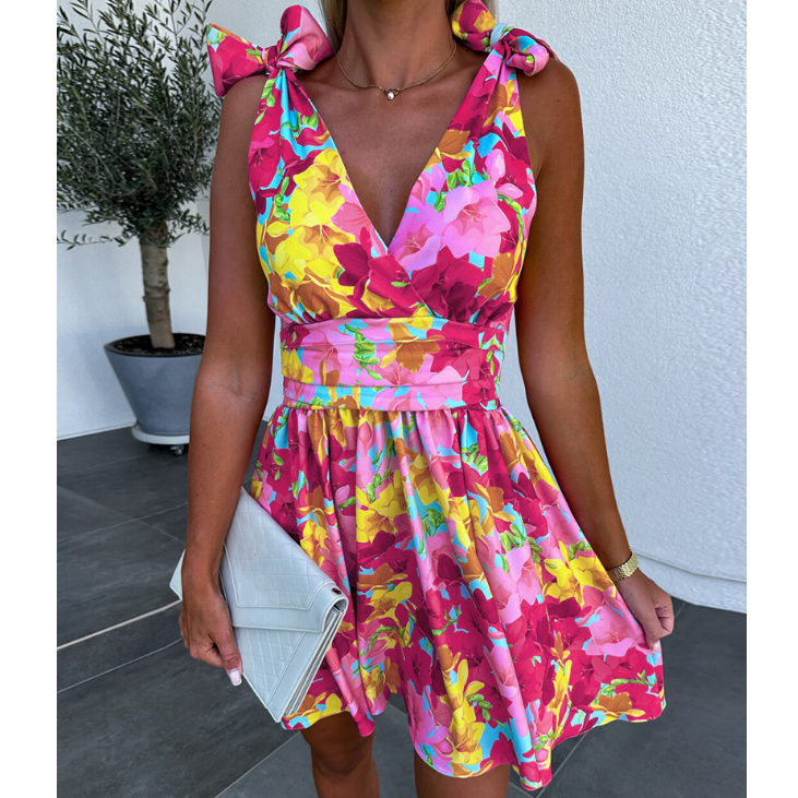 Sexy V-neck Sleeveless Printed Dress