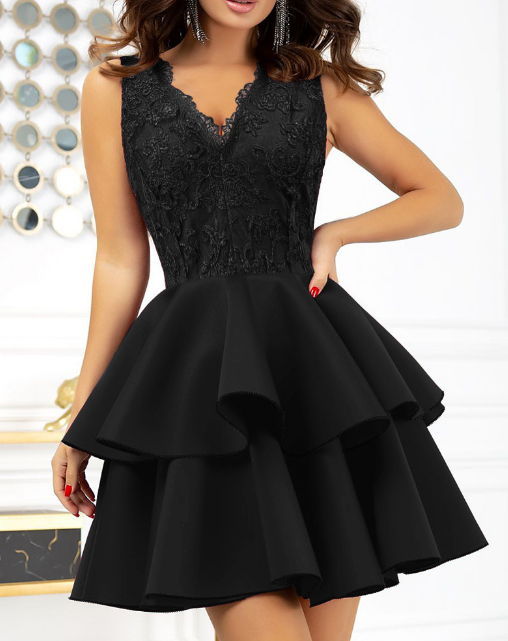 Solid Color Mesh Spliced One Shoulder High Waist Dress