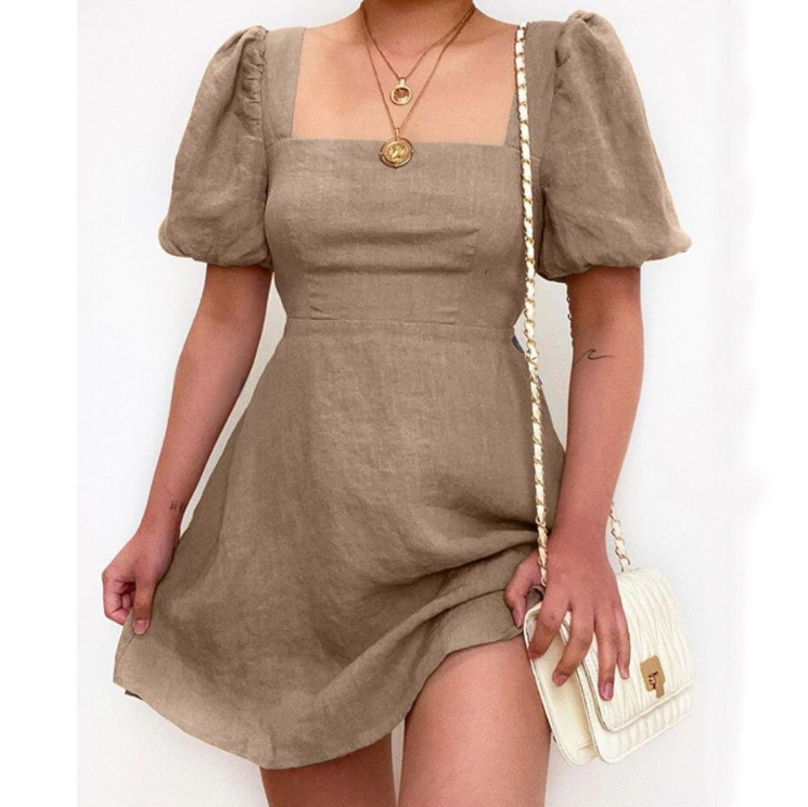 Women'S Solid Color Short Sleeved Mini Dress