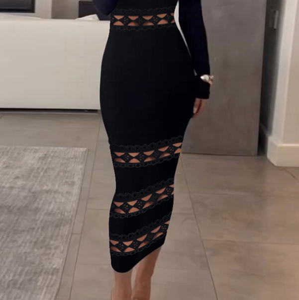 Temperament Off Shoulder Black Long Sleeve Dress