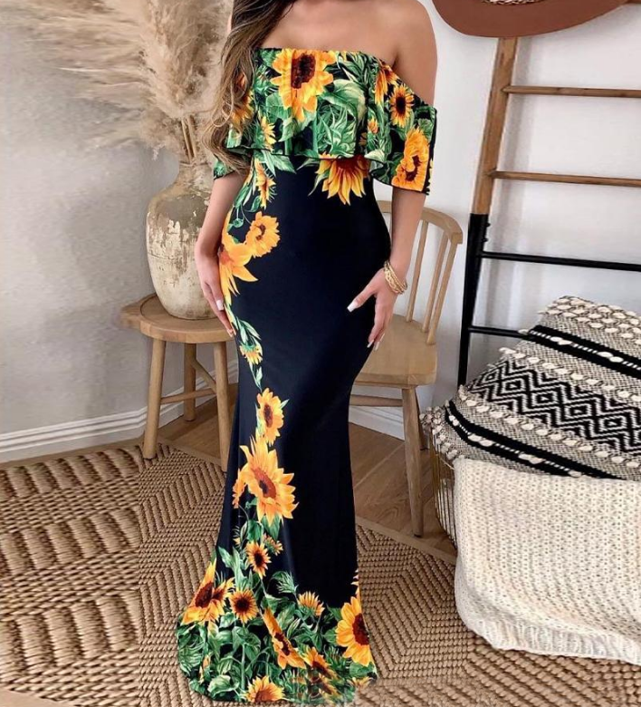 Sexy Sleeveless Open Shoulder Lotus Edge Dress