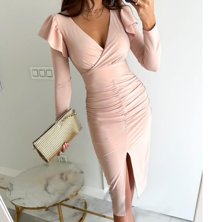 Fashion Casual Ruffled Long Sleeved Slim Dress