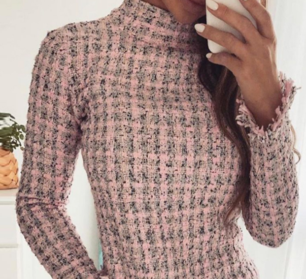 Casual Long Sleeve Pink Dress