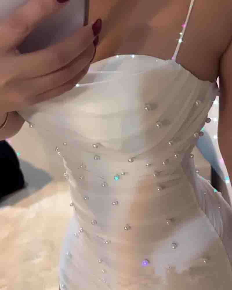 Women'S White Bubble Bead Sexy Sling Tight Fitting Dress