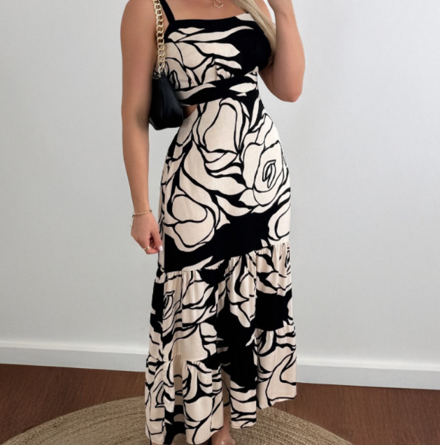 Women'S Sexy Rose Pattern Sling Dress