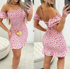 Fashion Floral Bubble Sleeve Tight Dress
