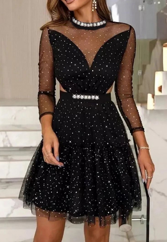 Elegant Black Lace And Chiffon Long Dress