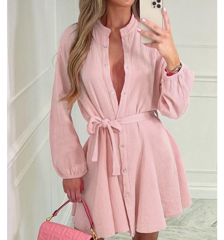 Pink Long Sleeved Casual Dress