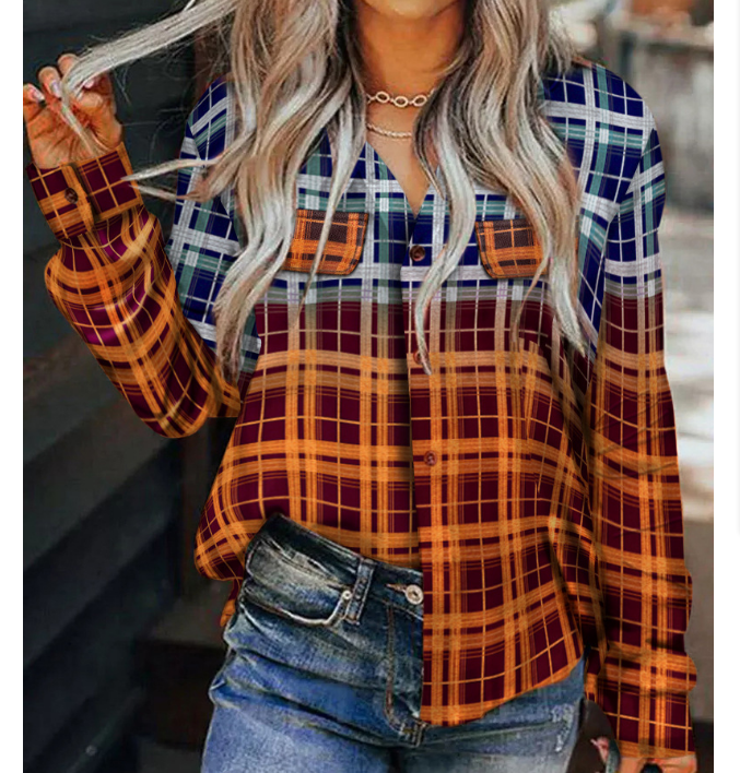 Elegant Temperament Plaid Printed Long Sleeved Shirt