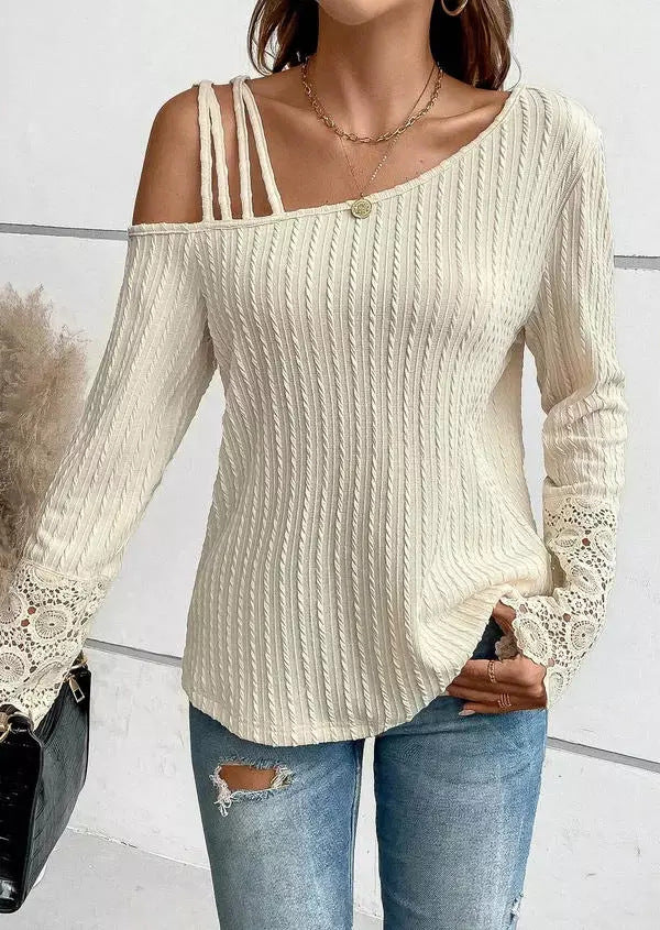Elegant Temperament Women'S Lace Spliced Off Shoulder Shirt
