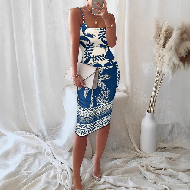 Sexy Sling Printed Tight Fitting Sleeveless Dress