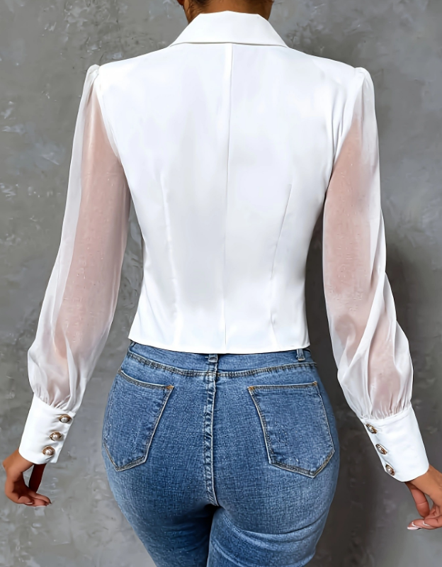 Mesh Splicing Long Sleeves Buttoned Shirt