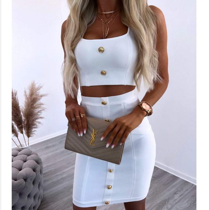 White Sleeveless Vest Two Piece Set