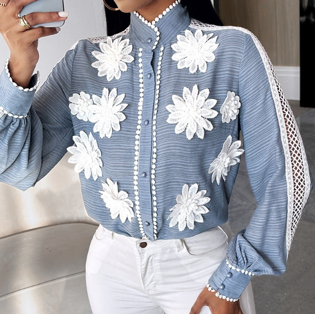 Elegant Long Sleeves Spliced V-Neck Top