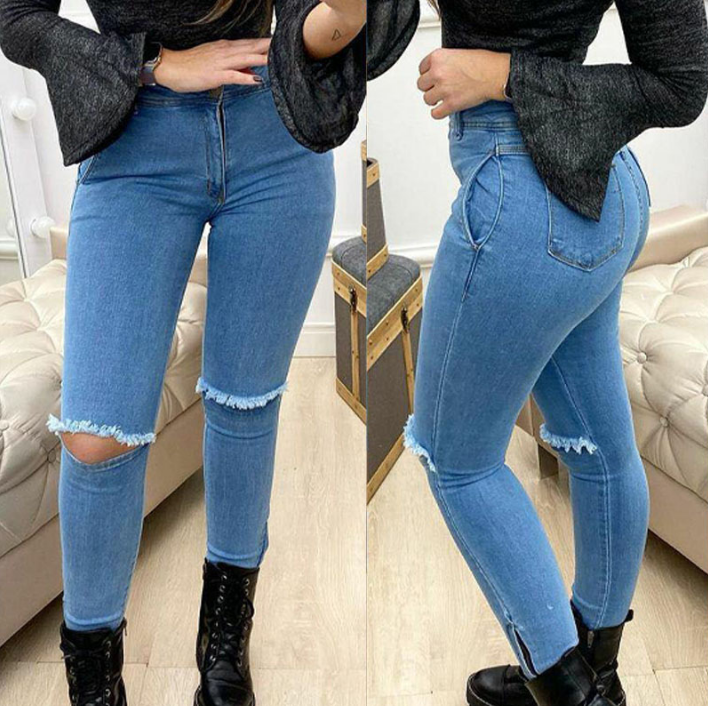 Women'S Torn Zipper Stitching Jeans