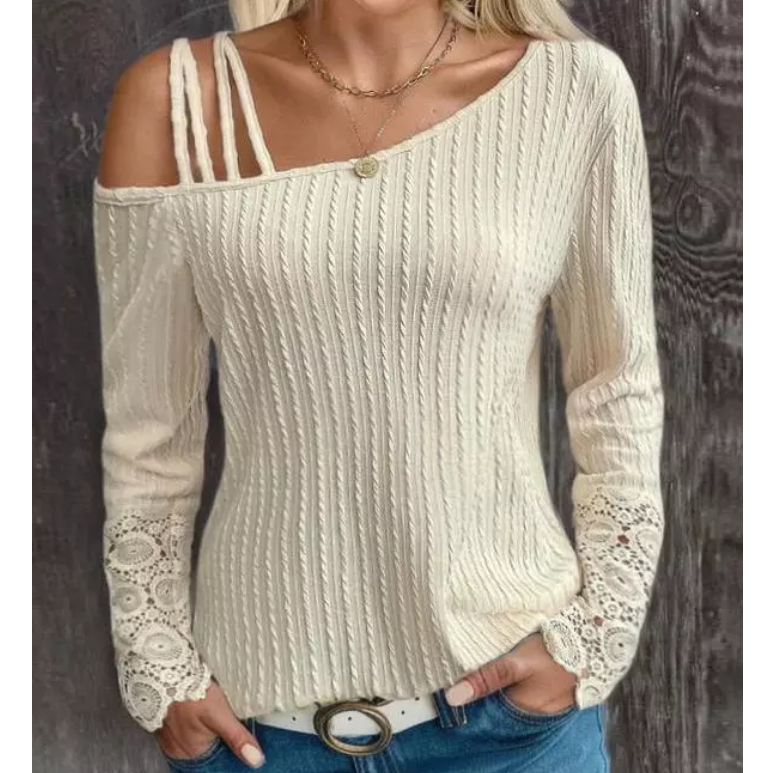 Elegant Temperament Women'S Lace Spliced Off Shoulder Shirt