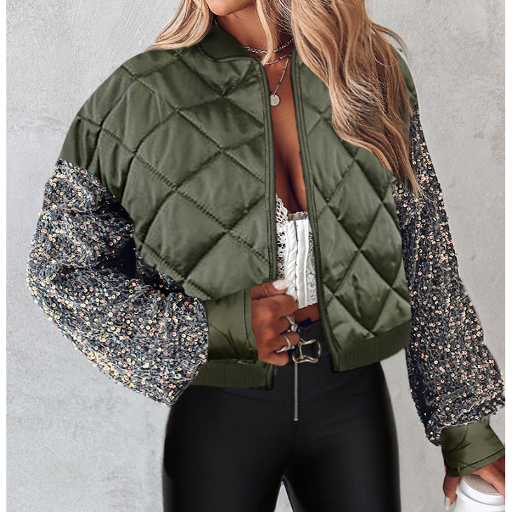 Casual Sequin Patchwork Long Sleeved Jacket
