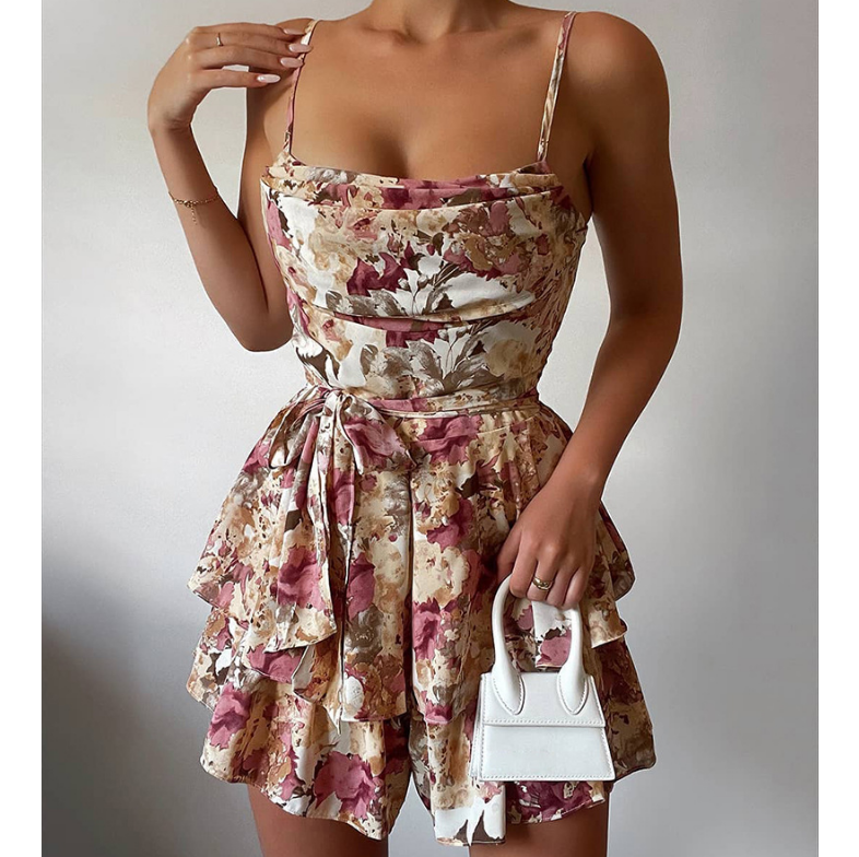 Fashion Sexy Sleeveless Sling Printed Jumpsuit