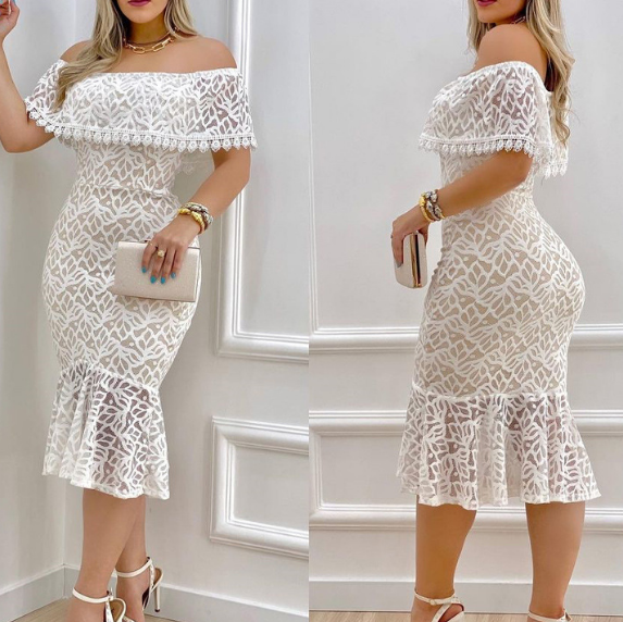 White Lace Sexy One Shoulder Dress
