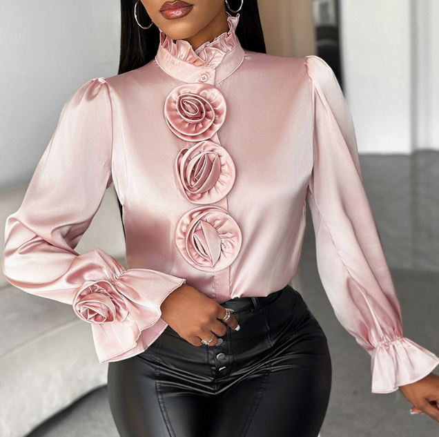 Elegant Temperament Flower Long Sleeved Top