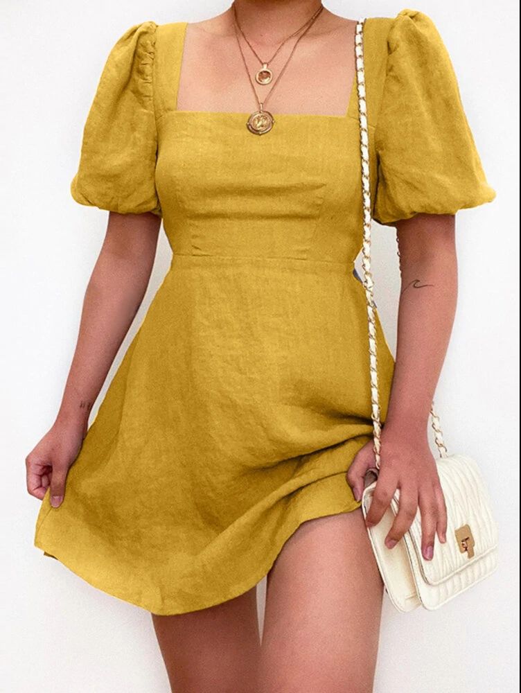 Women'S Solid Color Short Sleeved Mini Dress