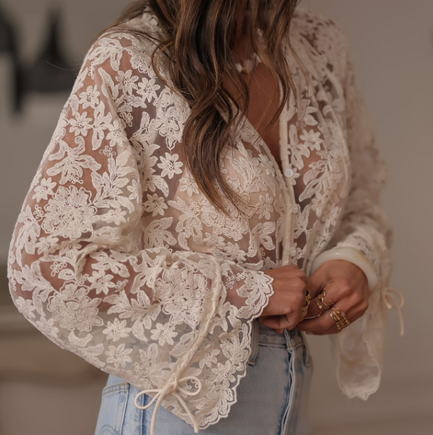 Women'S Casual Long Sleeved Lace Shirt
