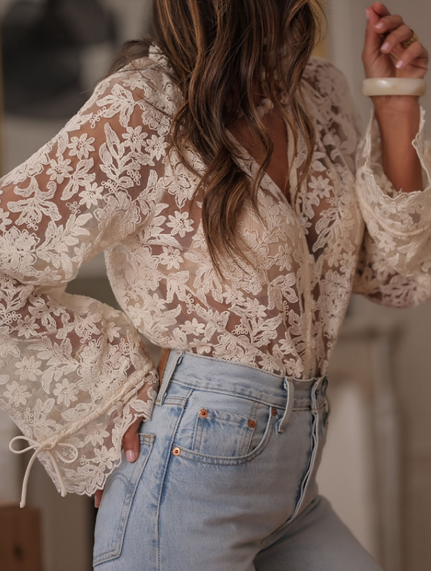 Women'S Casual Long Sleeved Lace Shirt