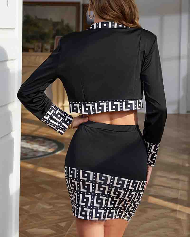 Fashion Printing Splice Two Piece Set Dress