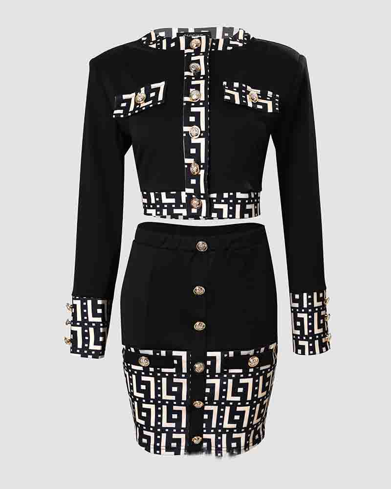 Fashion Printing Splice Two Piece Set Dress