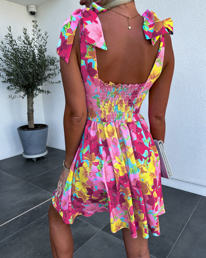Sexy V-neck Sleeveless Printed Dress