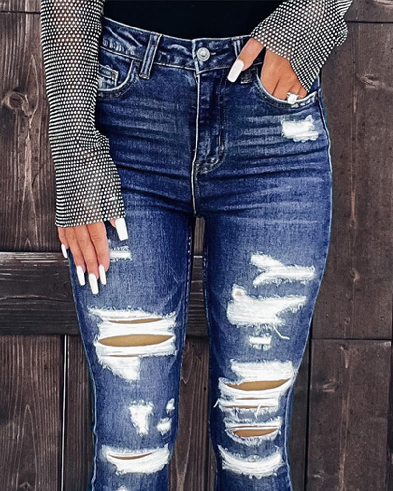 Fashion Sexy Blue Casual Hole Jeans