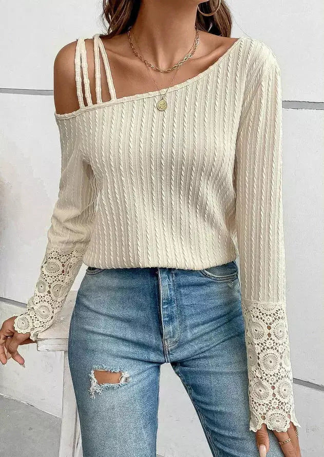 Elegant Temperament Women'S Lace Spliced Off Shoulder Shirt