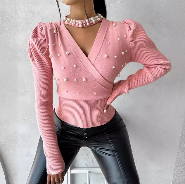 Elegant Temperament V-Neck Long Sleeved Top