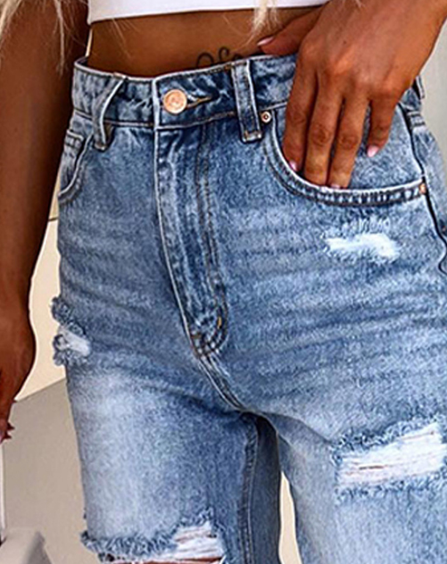 Women'S Fashion Casual Distressed Blue Jeans