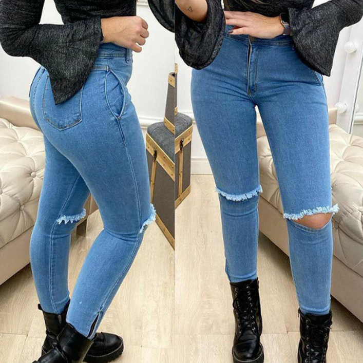 Women'S Torn Zipper Stitching Jeans