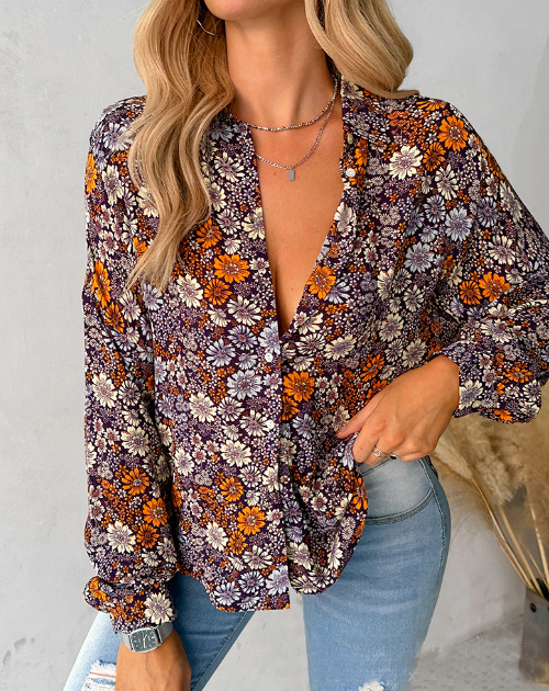 Elegant Elegant Floral Long Sleeved Shirt Top