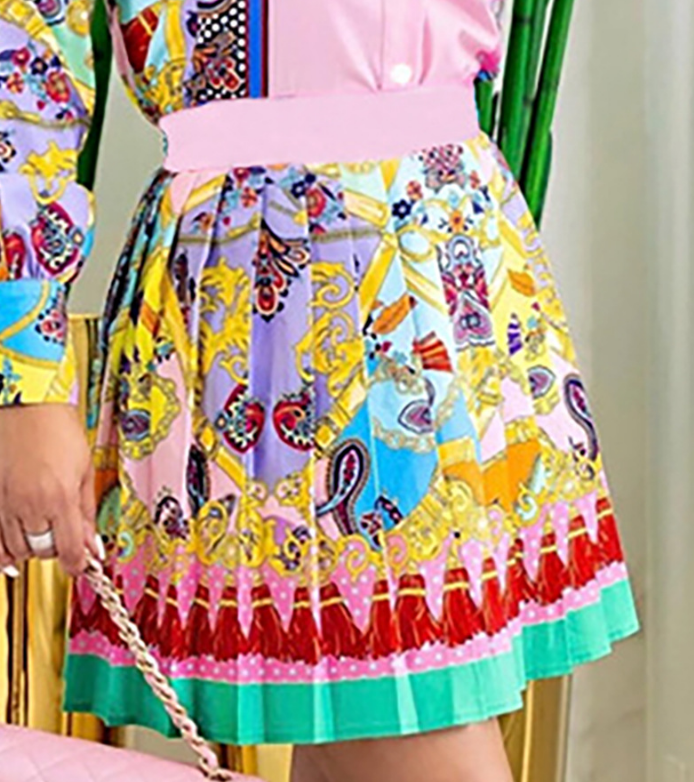 Temperament Print Long Sleeve Two Piece Set