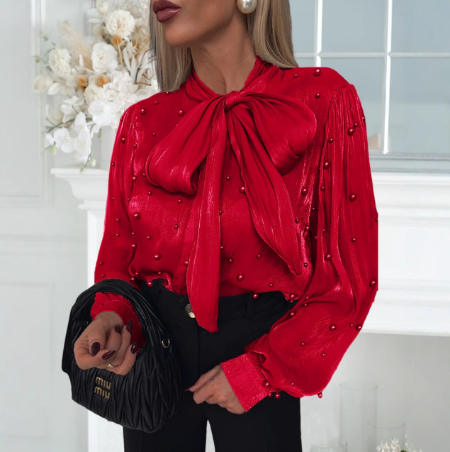 Red Temperament Women'S Long Sleeve Shirt