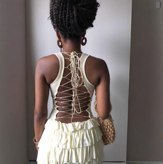 Fashion Solid Color Sleeveless Vest Backless Dress