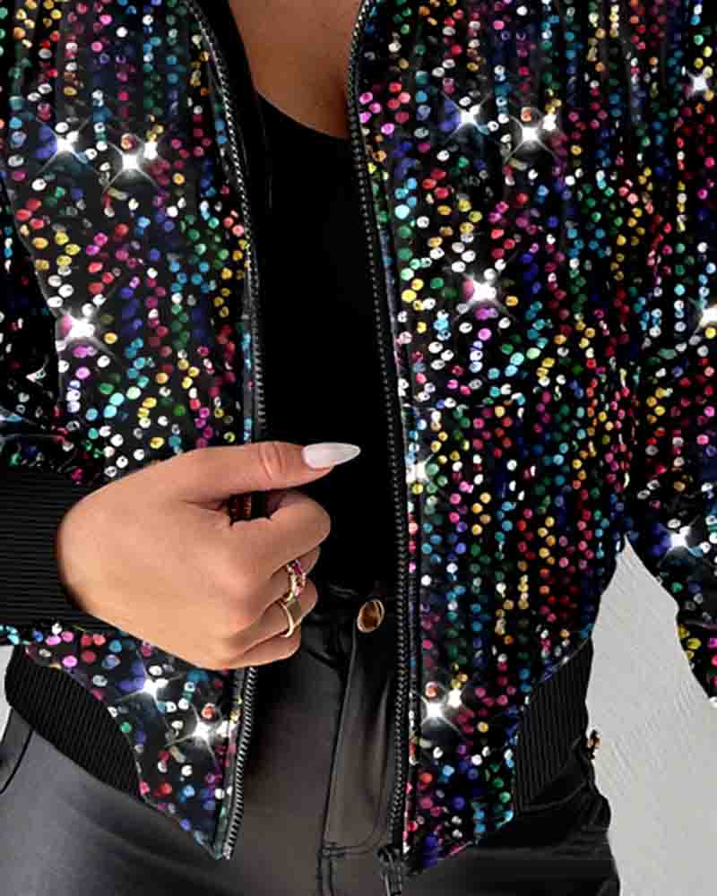 Fashion Cardigan Colored Sequin Long Sleeved Jacket
