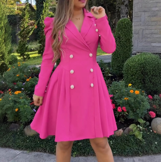 Sweet Long Sleeve Rose Red Dress