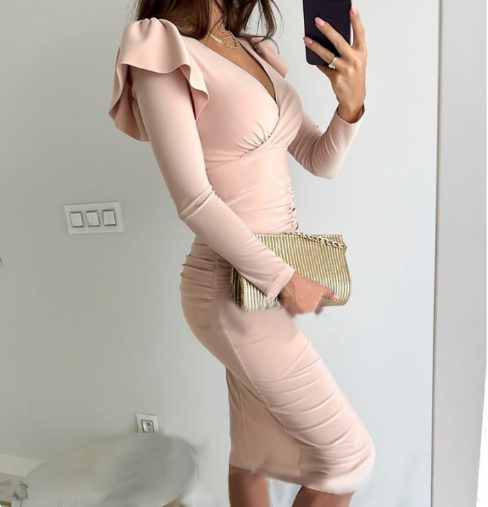 Fashion Casual Ruffled Long Sleeved Slim Dress