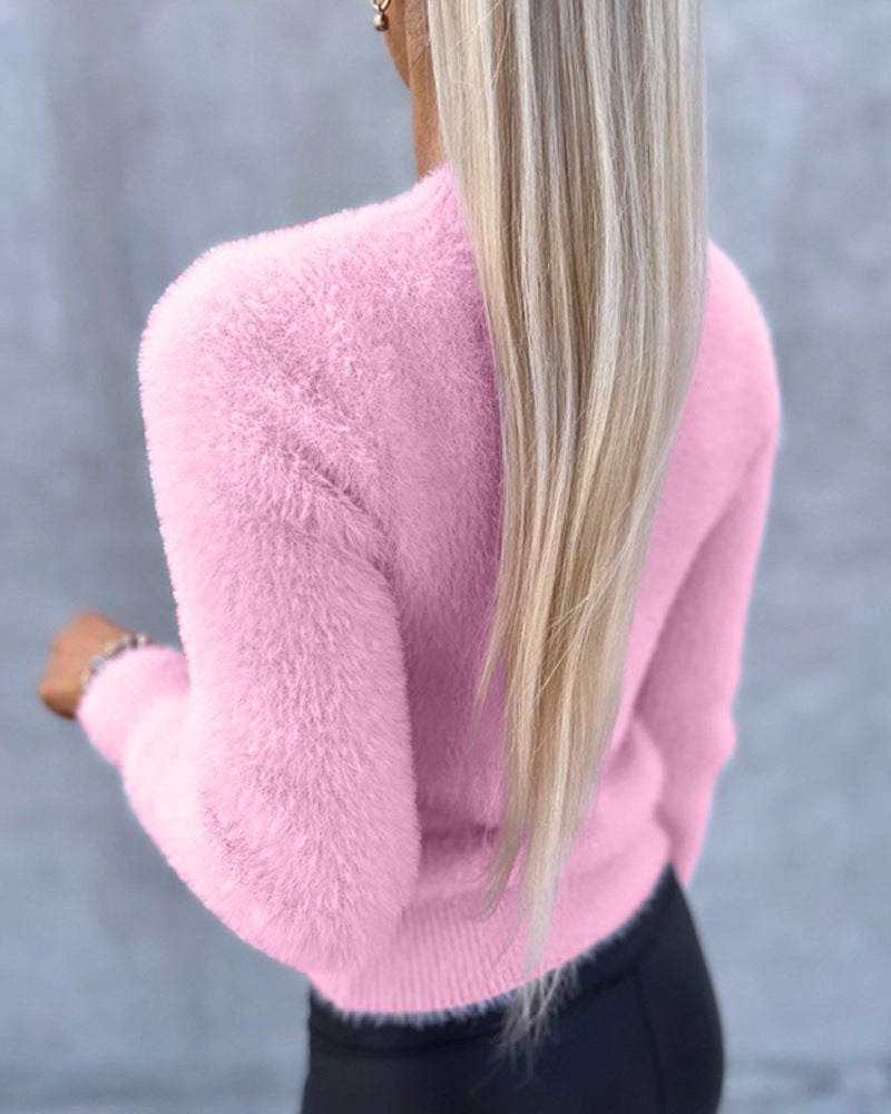 Long Sleeved Temperament Solid Color Sweater